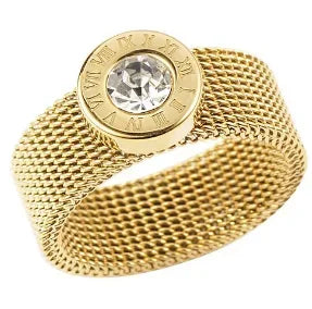 Ring Band Small Clear Crystal Zircon Waterproof Stainless Steel Gold Rings Simple Granular Fine Jewelry