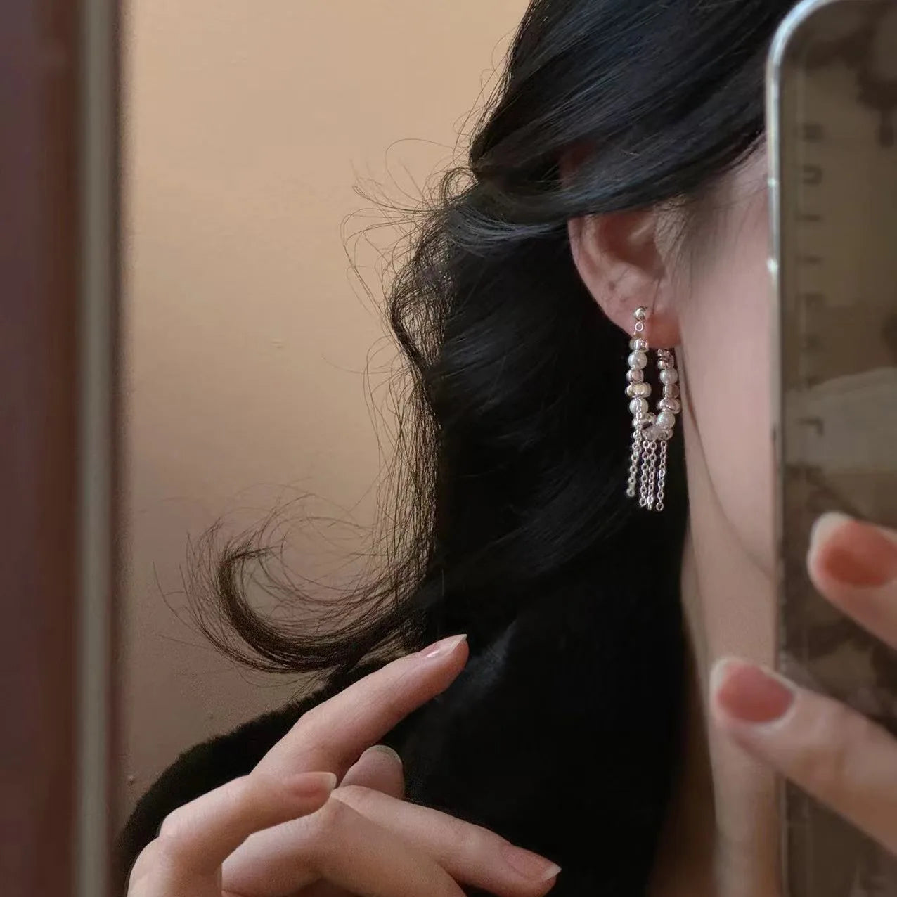 New Fragmented Spliced Tassel Irregular Imitation Pearls Dangle Earrings for Women Korean Jewelry Jewelry Accessories