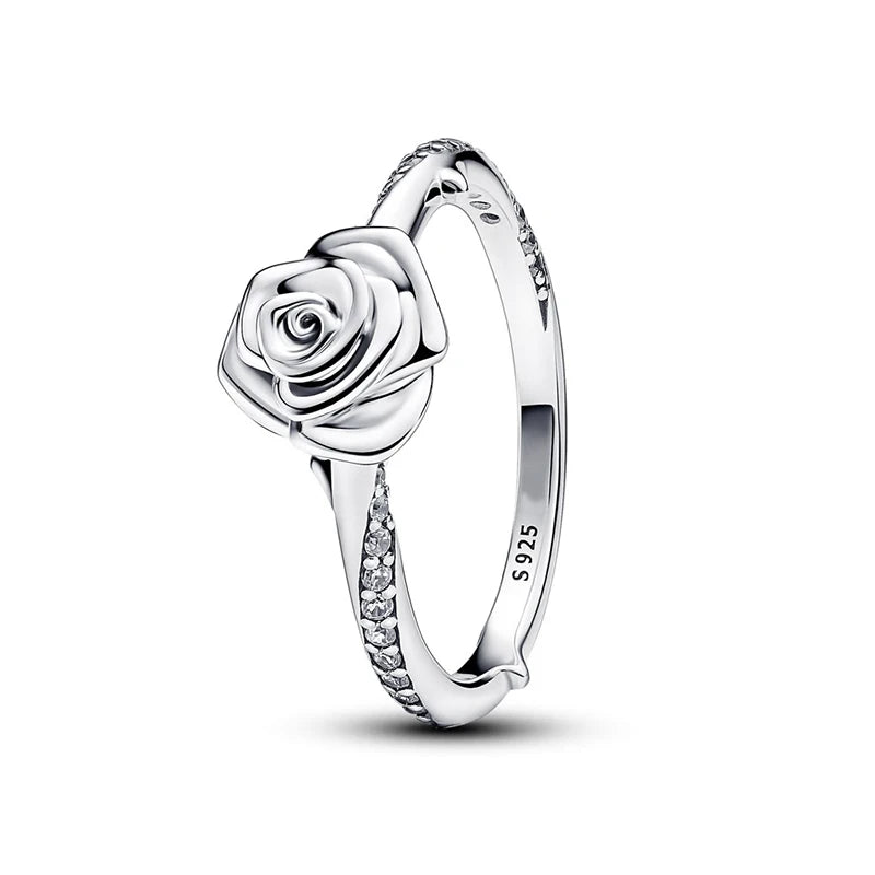 Hot Sale Silver Rose in Bloom Ring For Women Exquisite Style Fashionable For Parties Wedding Luxury Jewelry Fine Gifts