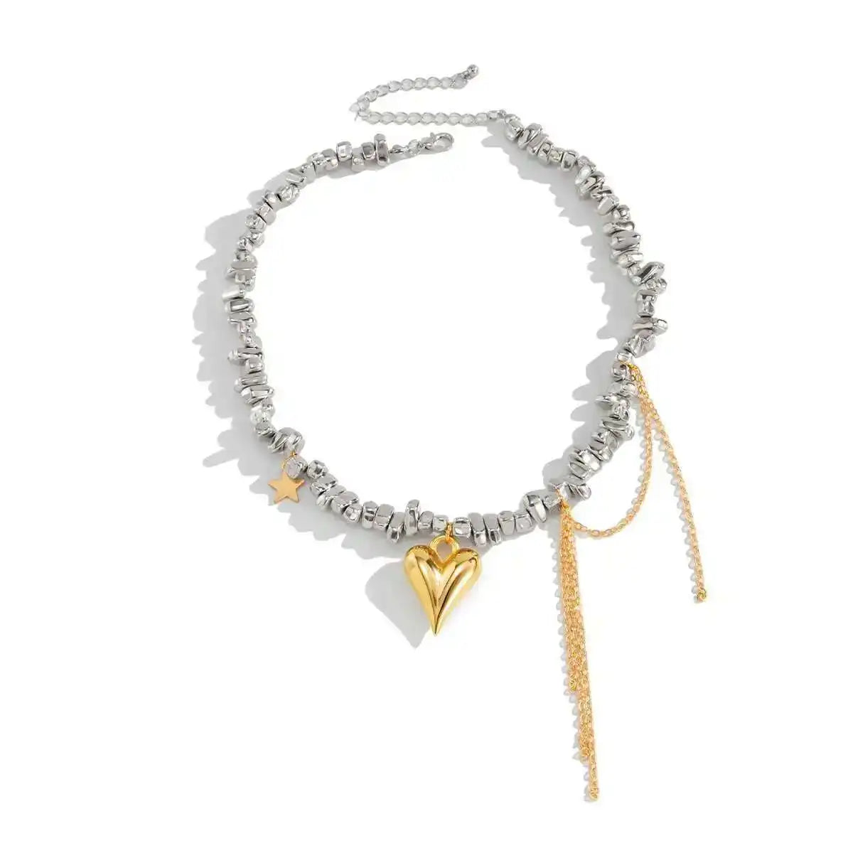 Trendy Love Heart Pendant Necklace for Women Vintage Elegant Irregular CCB Beaded Choker Necklace Charm Jewelry