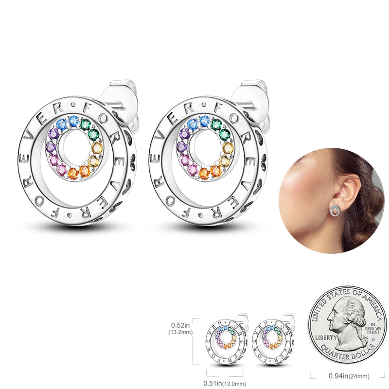 Silver Unicorn Rainbow Horse Sparkling Color Gemstone Women's Sweet Earrings Fit for Anniversary Engagement Delicate Jewelry