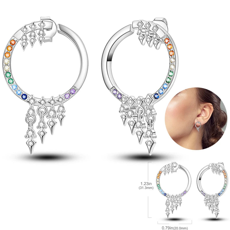 Silver Unicorn Rainbow Horse Sparkling Color Gemstone Women's Sweet Earrings Fit for Anniversary Engagement Delicate Jewelry