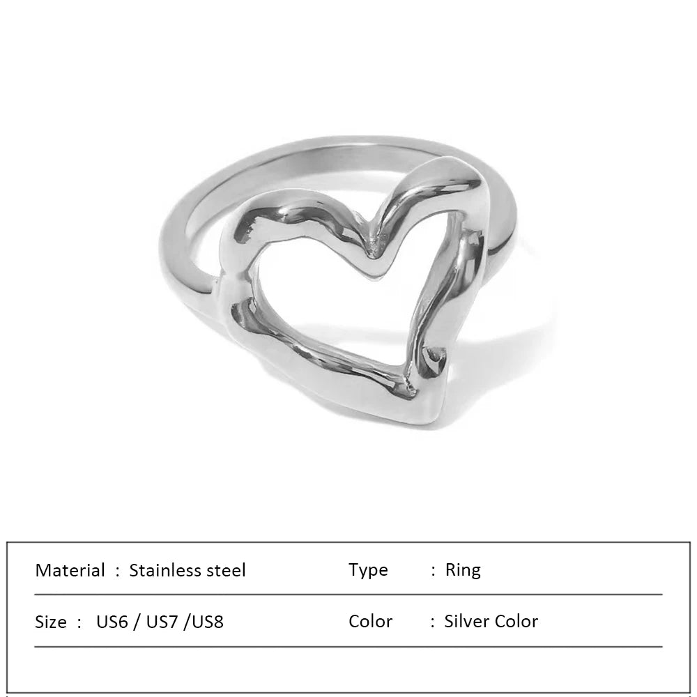 Waterproof Stainless Steel Ring for Women Non-fading Heart Ring Stylish Rings Simple New Jewelry.
