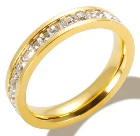 Ring Band Small Clear Crystal Zircon Waterproof Stainless Steel Gold Rings Simple Granular Fine Jewelry