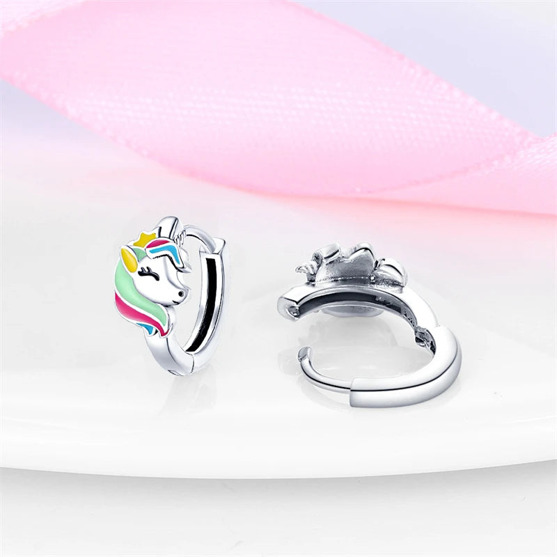 Silver Unicorn Rainbow Horse Sparkling Color Gemstone Women's Sweet Earrings Fit for Anniversary Engagement Delicate Jewelry