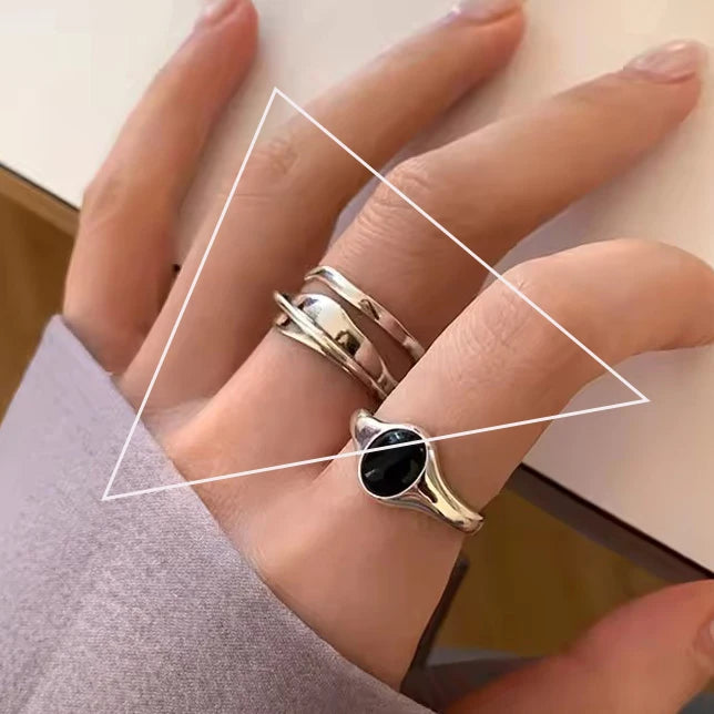 Sterling Silver Rings , Hip Hop Vintage Couples Hollow Lines Punk Thai Silver Party Adjustable  Jewelry