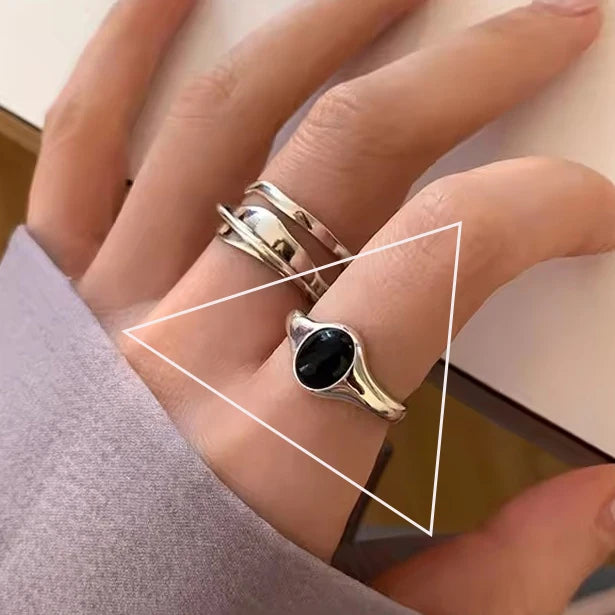 Sterling Silver Rings , Hip Hop Vintage Couples Hollow Lines Punk Thai Silver Party Adjustable  Jewelry