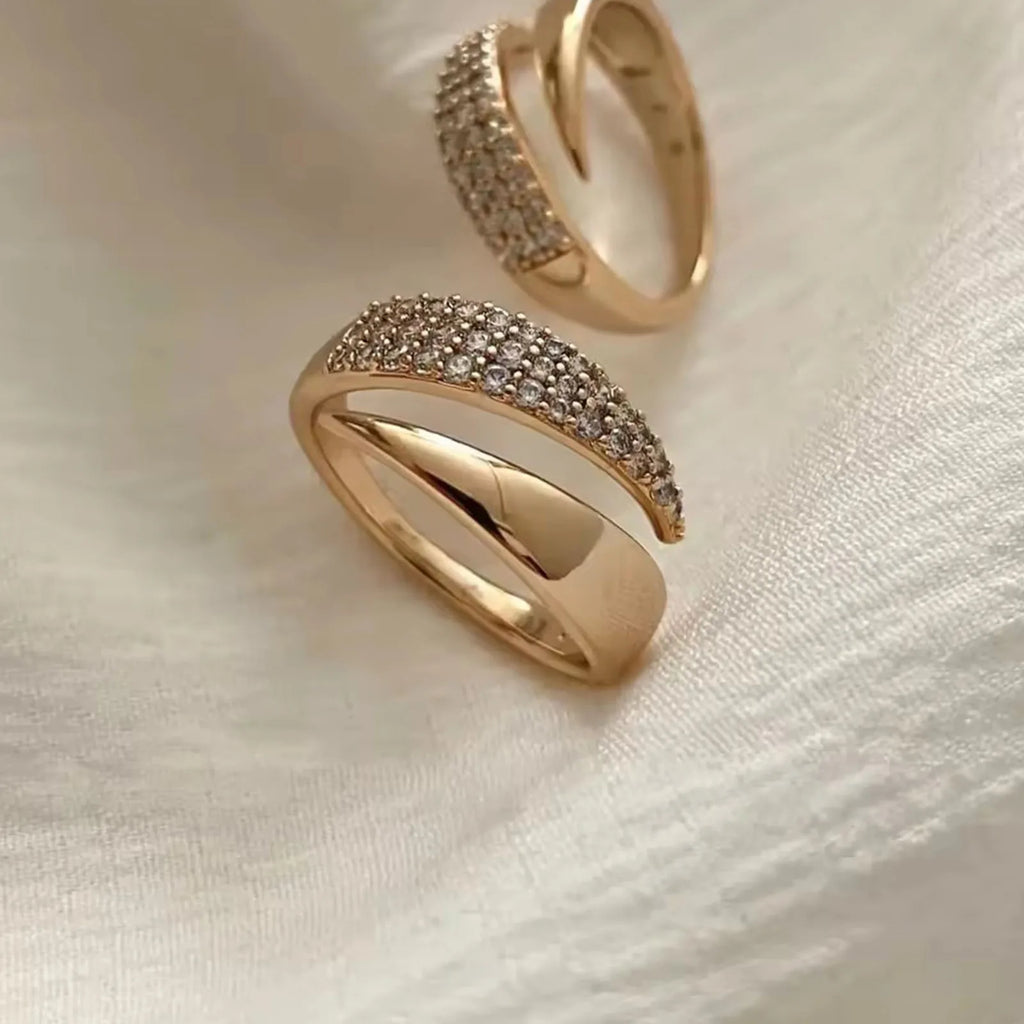Gold Plated Sun Rings for Women Natural Stone Inlaid in Hollow Metal Texture Ring Trendy Jewelry