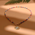 Colorful Stone Choker Necklace for Women Round Evil Charm Pendant Necklace Fashion New Daily Jewelry