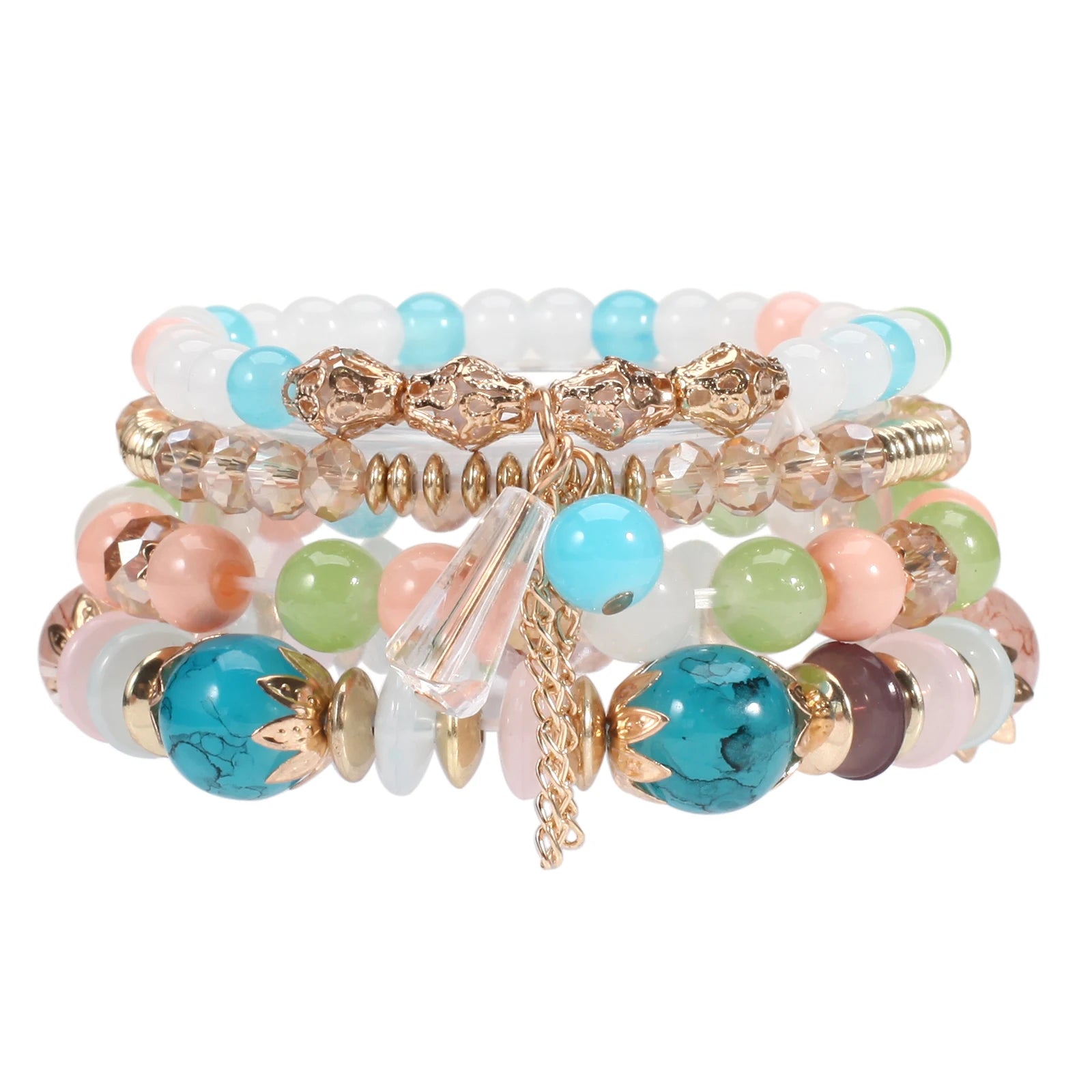 Stackable Bead Bracelets for Women Multilayered Bracelet Pendant Charm Stretch Bangles