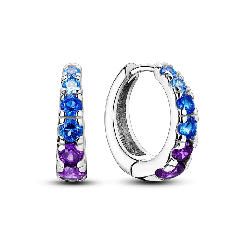 Original Sterling Silver Blue Zirconium Butterfly Earrings Colored Hoop Earrings Women Female Party Fine Earring Jewelry