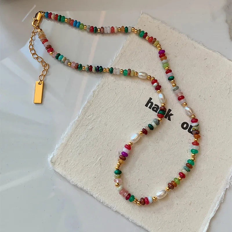 New Arrival Trendy Colorful Beads Stone Natural Freshwater Pearl, Gold Filled Female Jewelry Set For Necklace Bracelet Gifts