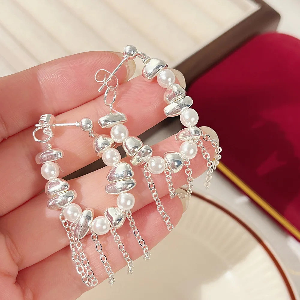 New Fragmented Spliced Tassel Irregular Imitation Pearls Dangle Earrings for Women Korean Jewelry Jewelry Accessories