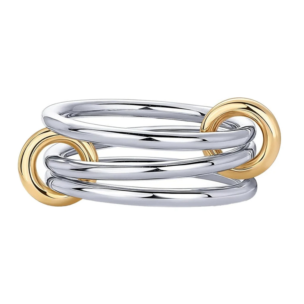 A Niche Two-Color Four-Ring Copper Jewelry Ring, Hypoallergenic, Ins Style, Stacking Artifact, Suitable For Young Women