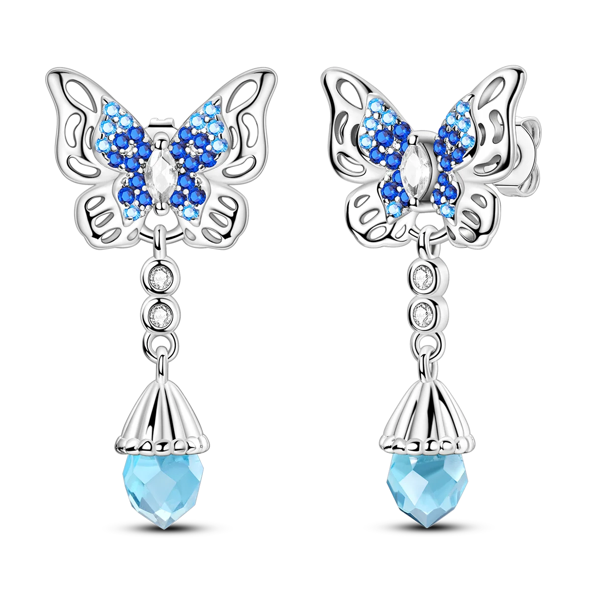 Original Sterling Silver Blue Zirconium Butterfly Earrings Colored Hoop Earrings Women Female Party Fine Earring Jewelry