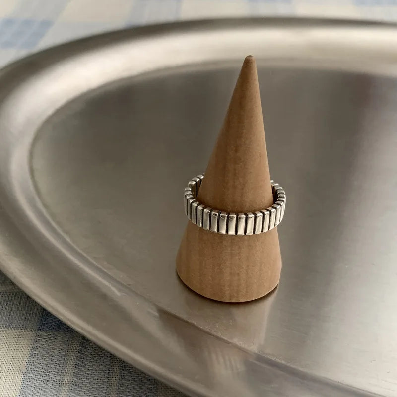 Sterling Silver Rings , Hip Hop Vintage Couples Hollow Lines Punk Thai Silver Party Adjustable  Jewelry