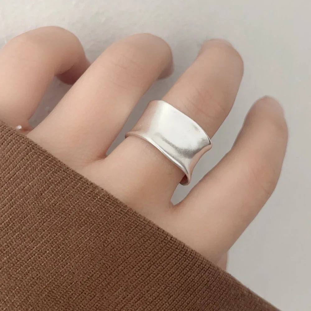 Sterling Silver Rings For Women Simple Finger Open Vintage Gold Wide Flat Ring Allergy For Party Birthday Gift