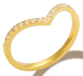 Ring Band Small Clear Crystal Zircon Waterproof Stainless Steel Gold Rings Simple Granular Fine Jewelry