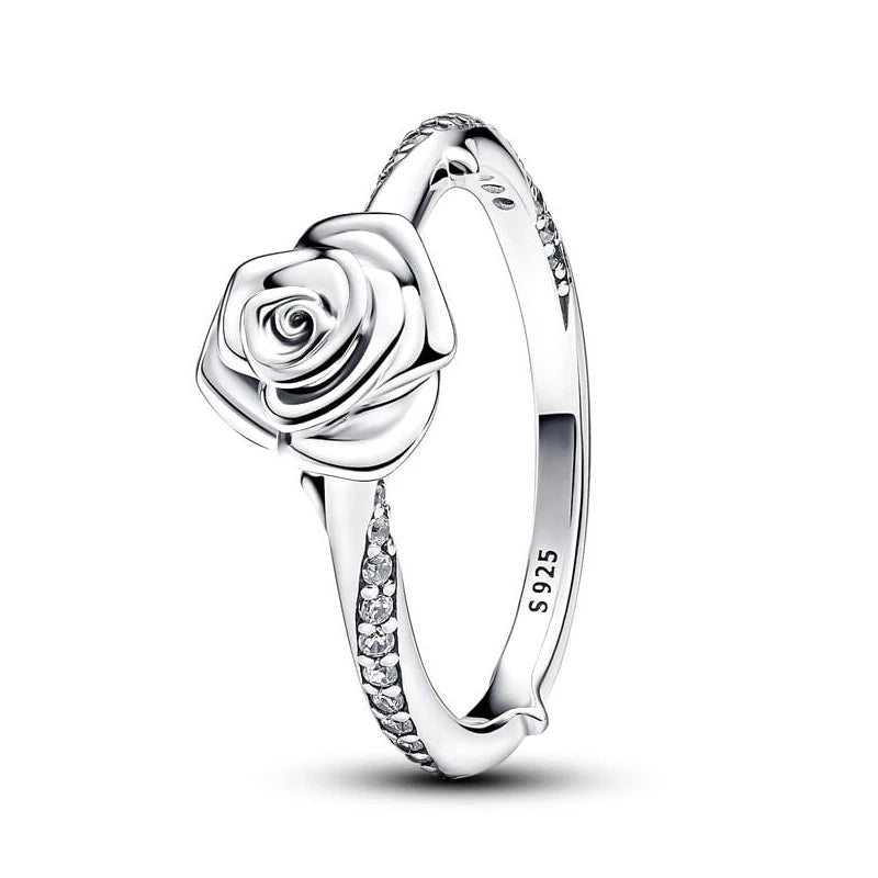 Hot Sale Silver Rose in Bloom Ring For Women Exquisite Style Fashionable For Parties Wedding Luxury Jewelry Fine Gifts