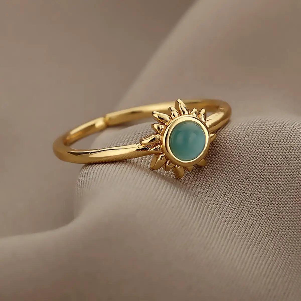 Stainless Steel Opal Stone Sun Rings For Women Men Sun Star Decor Open Rings Gold Color Aesthetic Romantic Couple Jewelry Gift