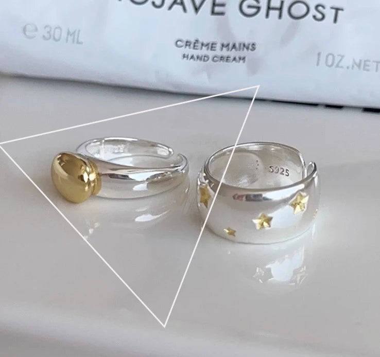 Sterling Silver Rings , Hip Hop Vintage Couples Hollow Lines Punk Thai Silver Party Adjustable  Jewelry