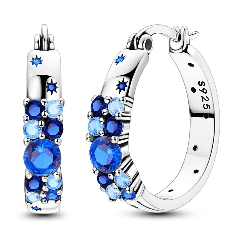Original Sterling Silver Blue Zirconium Butterfly Earrings Colored Hoop Earrings Women Female Party Fine Earring Jewelry