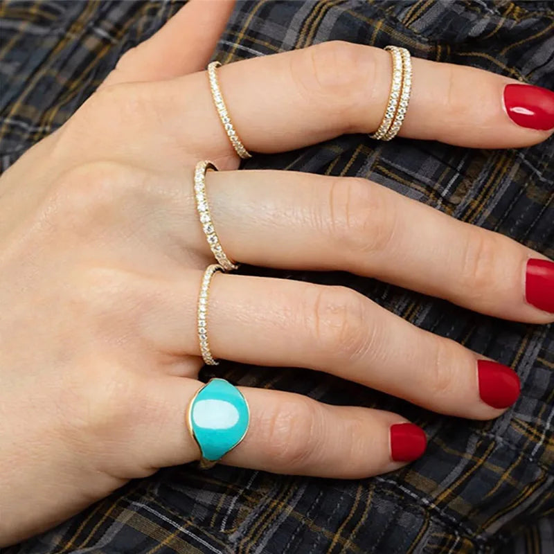 Delicate Micro Pave Zircon Rings For Women Trendy Chic Crystal Daily Dating Women's Stackable Tiny Ring Fashion Jewelry