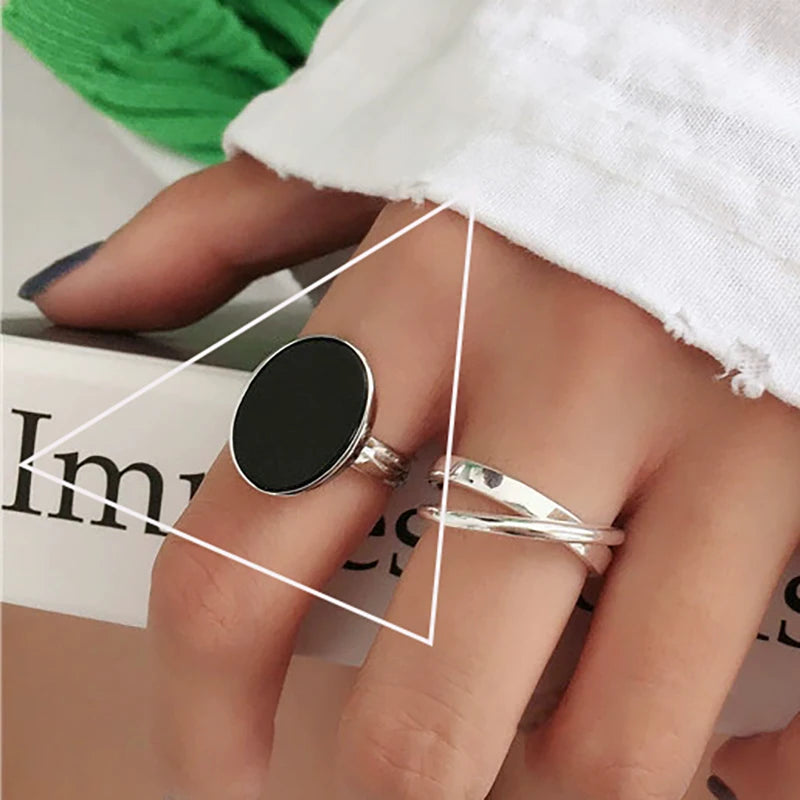 Sterling Silver Rings , Hip Hop Vintage Couples Hollow Lines Punk Thai Silver Party Adjustable  Jewelry