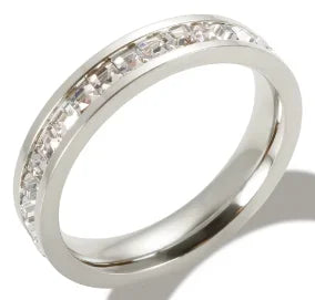 Ring Band Small Clear Crystal Zircon Waterproof Stainless Steel Gold Rings Simple Granular Fine Jewelry