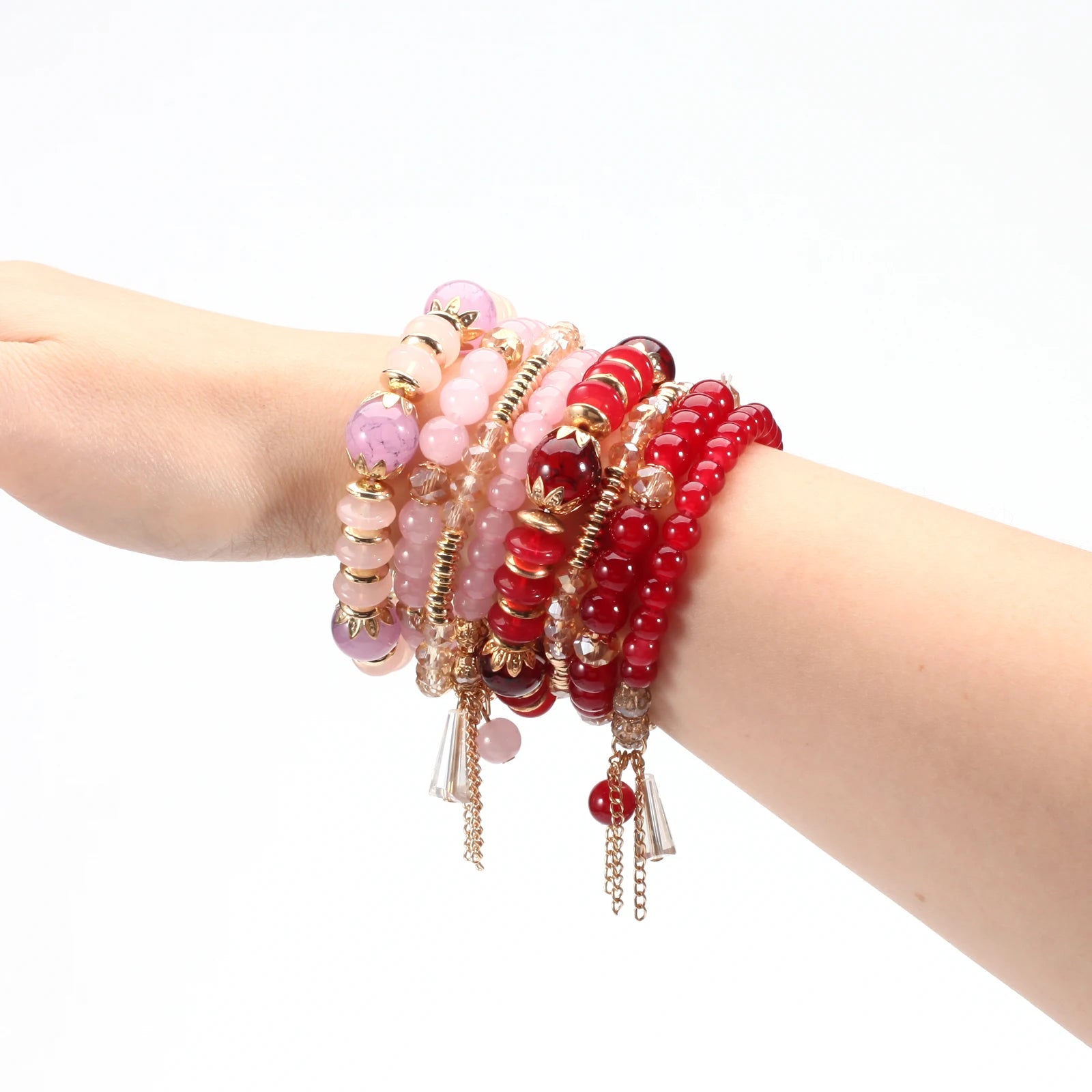 Stackable Bead Bracelets for Women Multilayered Bracelet Pendant Charm Stretch Bangles