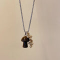 Spotted Tiger Eye Stone Mushroom Pendant Long Versatile Clavicle Chain Necklace for Women's Niche Exquisite Accessories