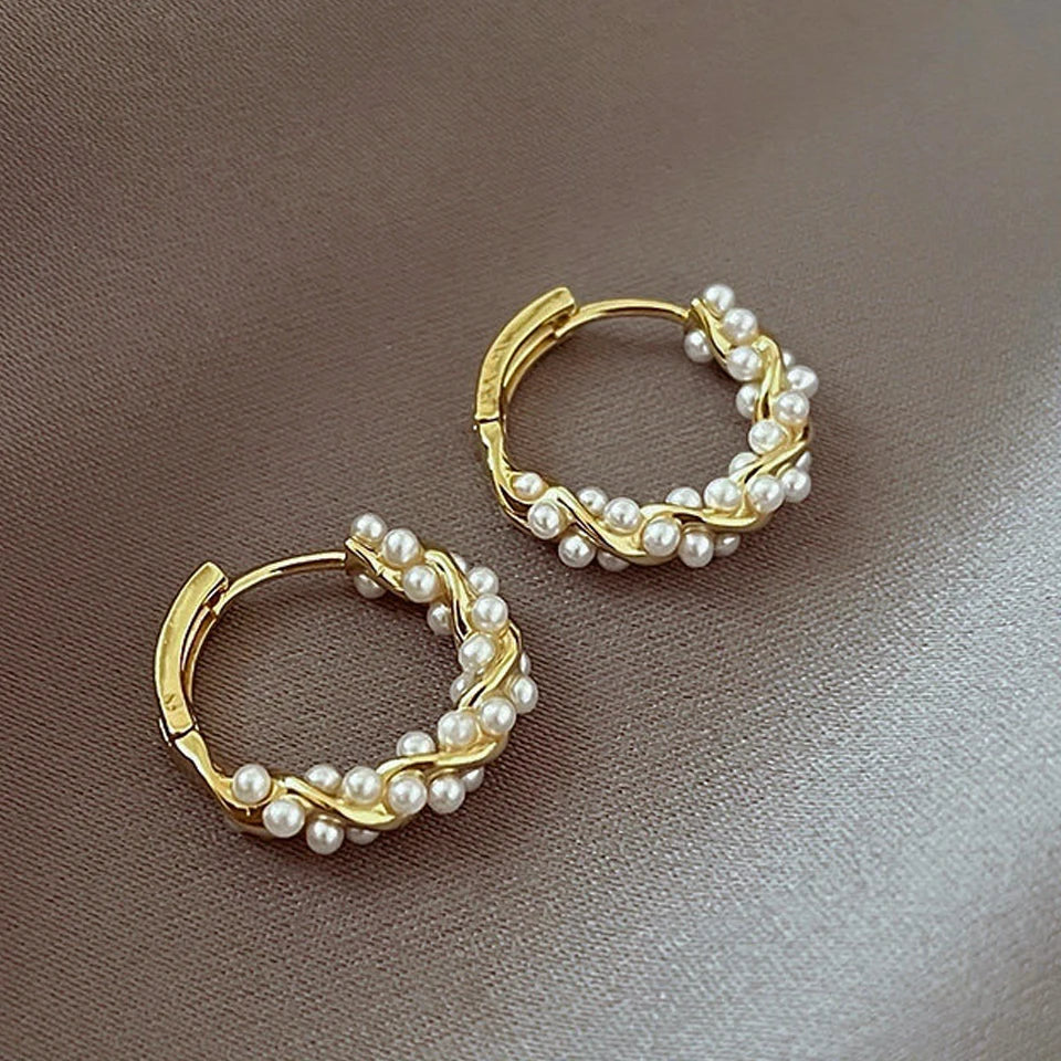 Imitation Pearl Circle Earring Small Round Hoop Earrings For Women Exquisite Texture Earrings Jewelry Girls Gift