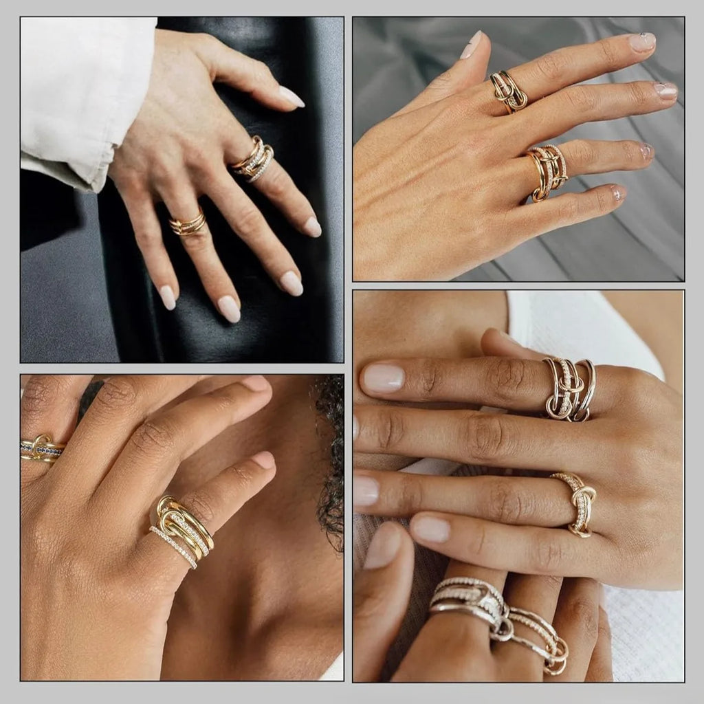 A Niche Two-Color Four-Ring Copper Jewelry Ring, Hypoallergenic, Ins Style, Stacking Artifact, Suitable For Young Women