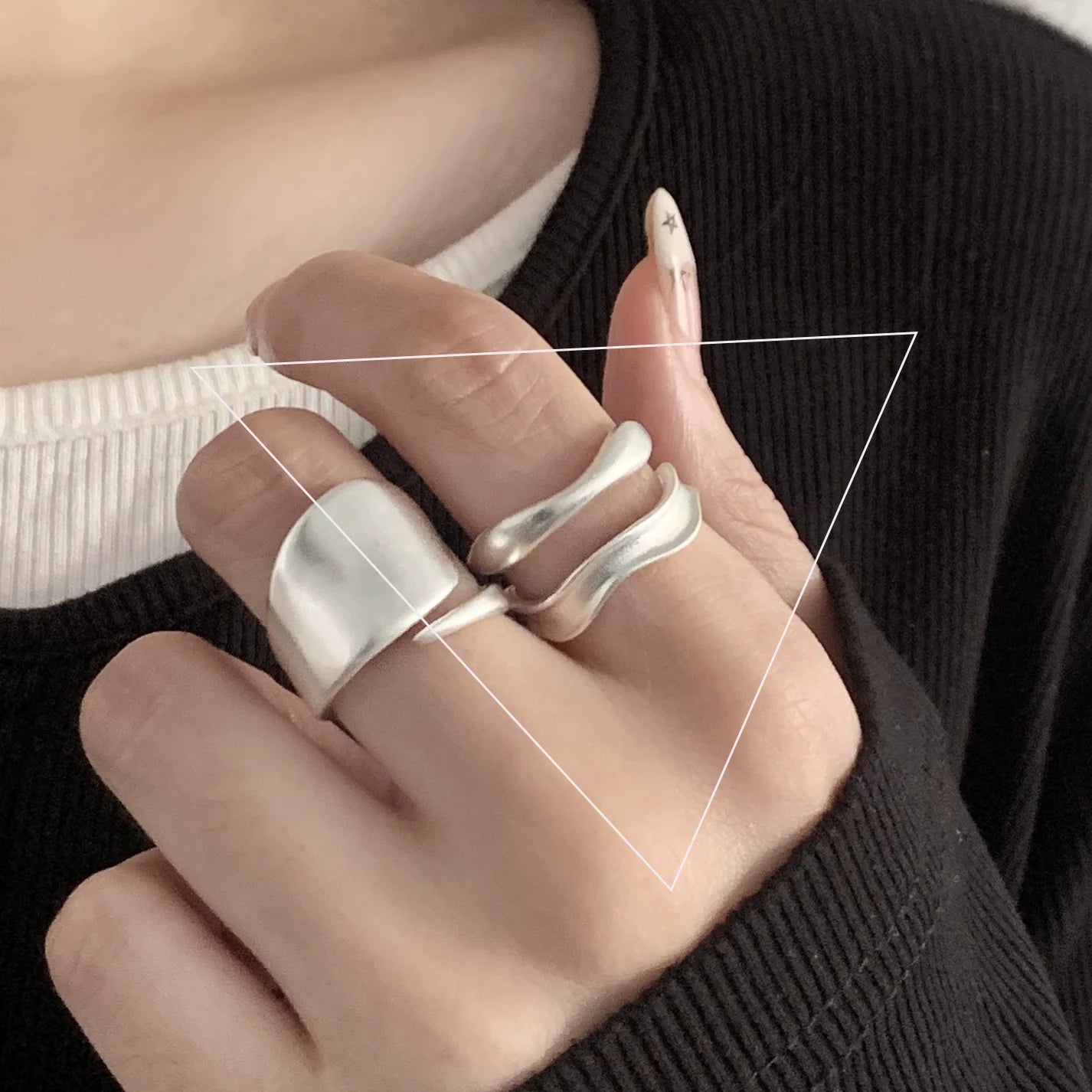 Sterling Silver Rings , Hip Hop Vintage Couples Hollow Lines Punk Thai Silver Party Adjustable  Jewelry