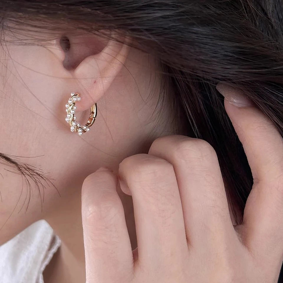 Imitation Pearl Circle Earring Small Round Hoop Earrings For Women Exquisite Texture Earrings Jewelry Girls Gift