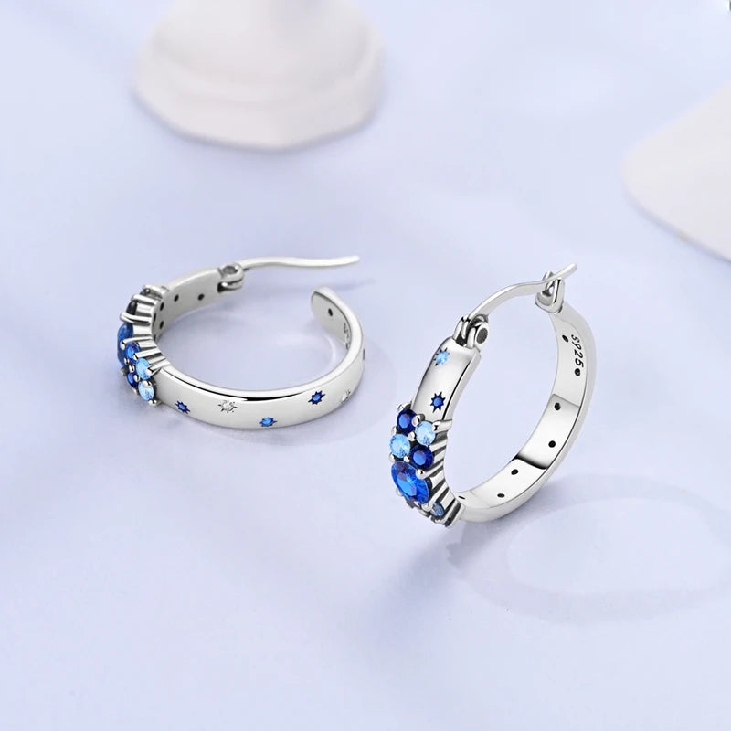 Original Sterling Silver Blue Zirconium Butterfly Earrings Colored Hoop Earrings Women Female Party Fine Earring Jewelry