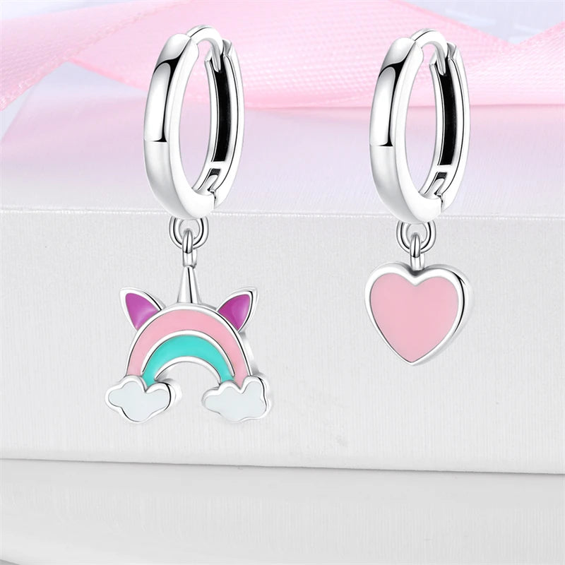 Silver Unicorn Rainbow Horse Sparkling Color Gemstone Women's Sweet Earrings Fit for Anniversary Engagement Delicate Jewelry