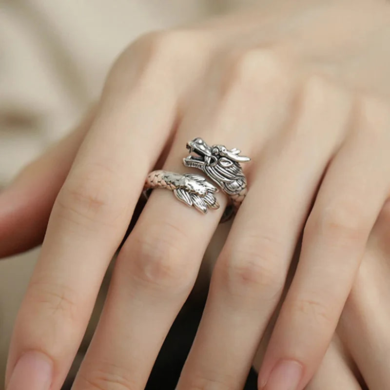 Sterling Silver Rings , Hip Hop Vintage Couples Hollow Lines Punk Thai Silver Party Adjustable  Jewelry