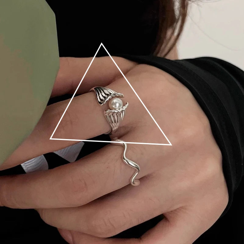 Sterling Silver Rings , Hip Hop Vintage Couples Hollow Lines Punk Thai Silver Party Adjustable  Jewelry