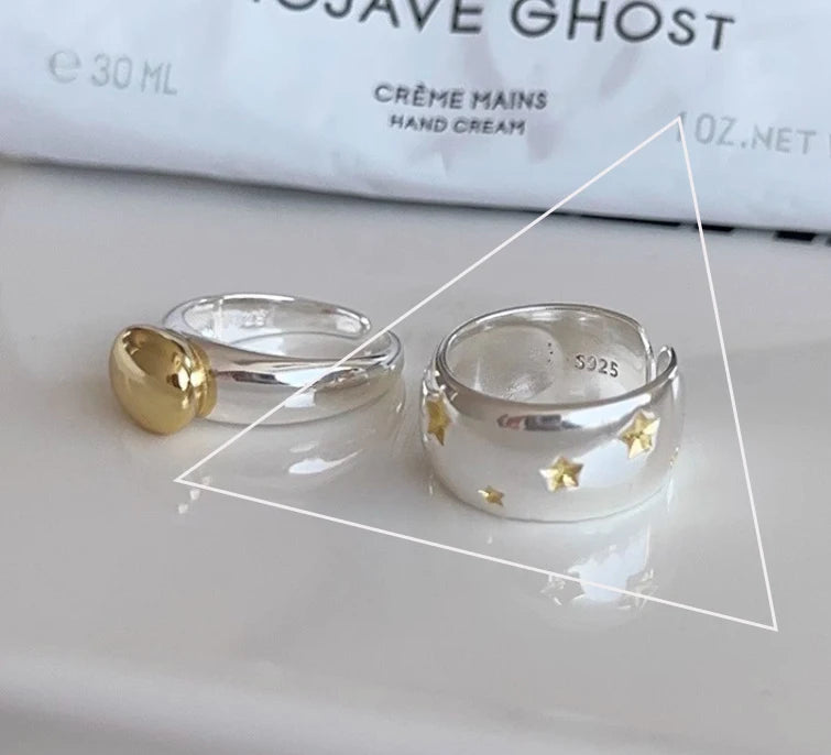 Sterling Silver Rings , Hip Hop Vintage Couples Hollow Lines Punk Thai Silver Party Adjustable  Jewelry