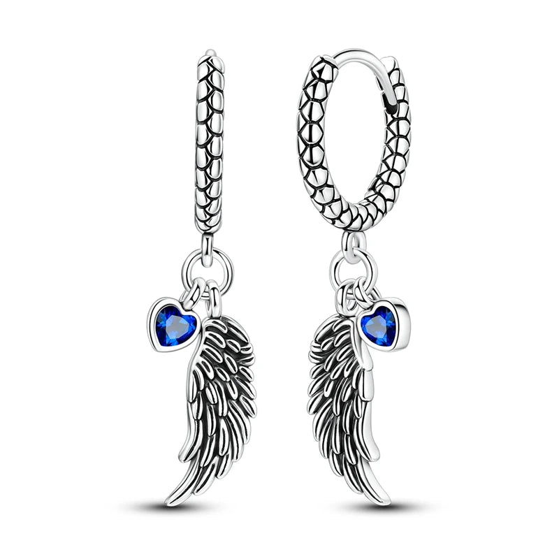 Original Sterling Silver Blue Zirconium Butterfly Earrings Colored Hoop Earrings Women Female Party Fine Earring Jewelry