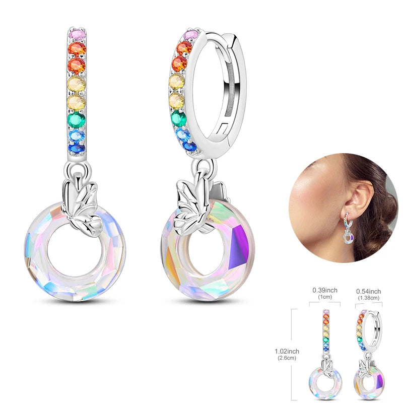 Silver Unicorn Rainbow Horse Sparkling Color Gemstone Women's Sweet Earrings Fit for Anniversary Engagement Delicate Jewelry
