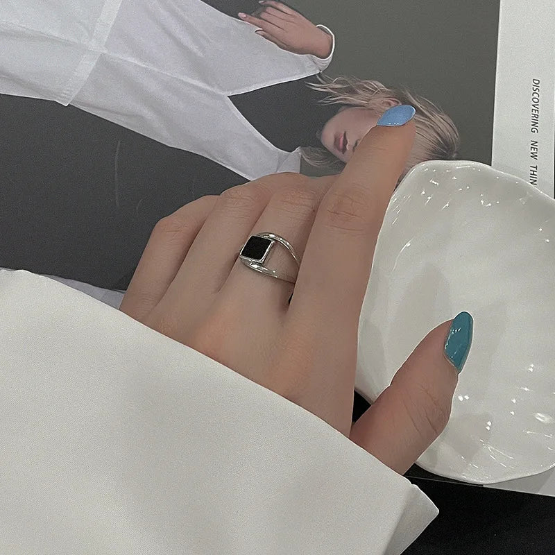 Sterling Silver Rings , Hip Hop Vintage Couples Hollow Lines Punk Thai Silver Party Adjustable  Jewelry