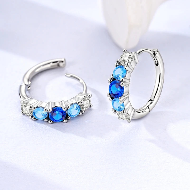 Original Sterling Silver Blue Zirconium Butterfly Earrings Colored Hoop Earrings Women Female Party Fine Earring Jewelry