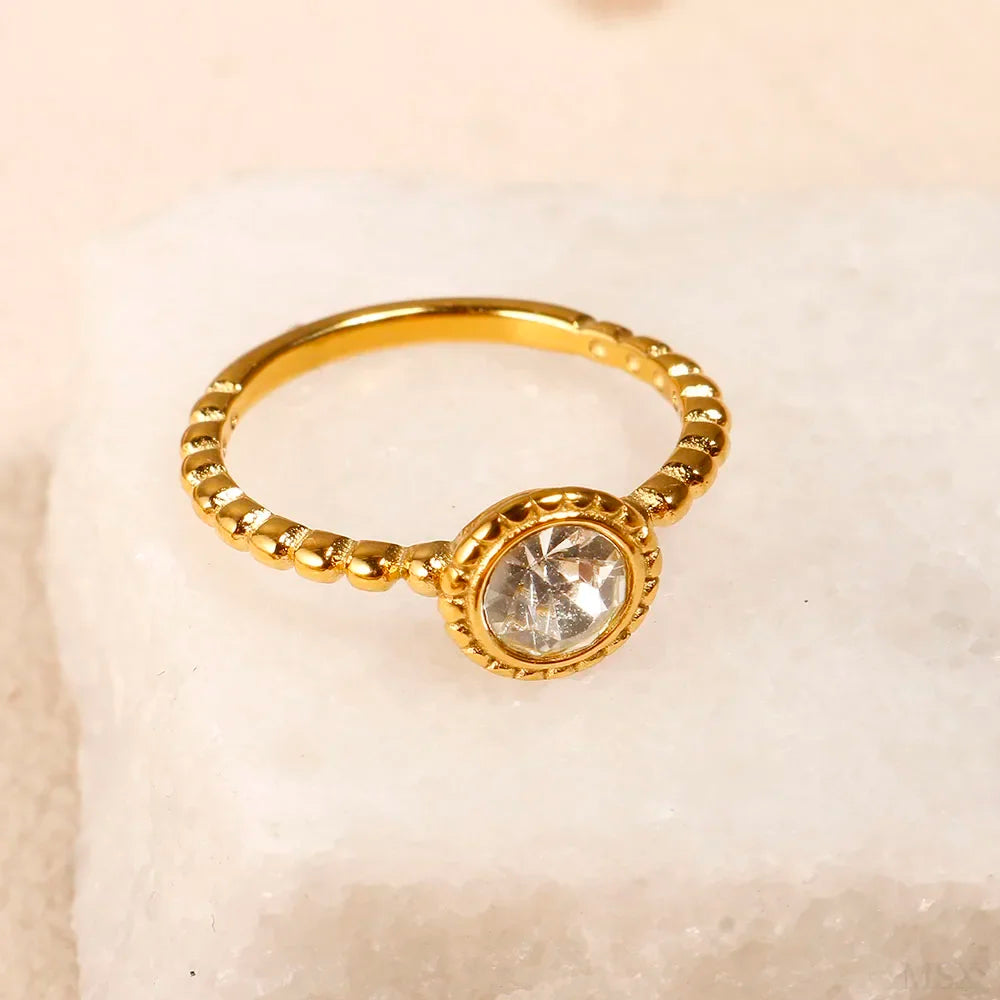 Ring Band Small Clear Crystal Zircon Waterproof Stainless Steel Gold Rings Simple Granular Fine Jewelry