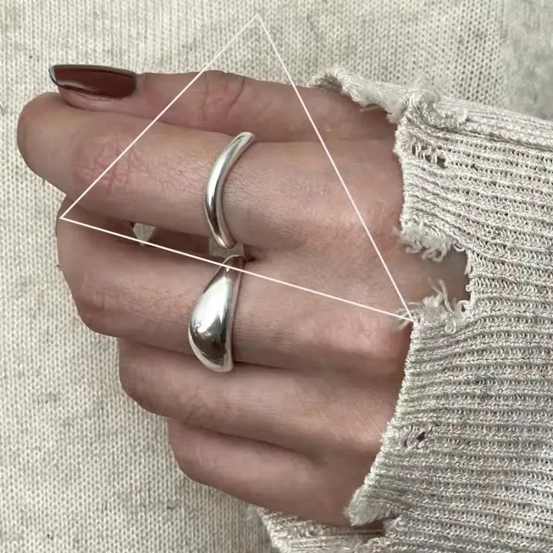 Sterling Silver Rings , Hip Hop Vintage Couples Hollow Lines Punk Thai Silver Party Adjustable  Jewelry