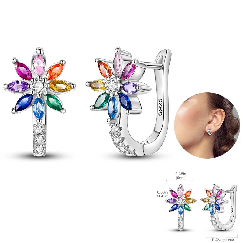 Silver Unicorn Rainbow Horse Sparkling Color Gemstone Women's Sweet Earrings Fit for Anniversary Engagement Delicate Jewelry