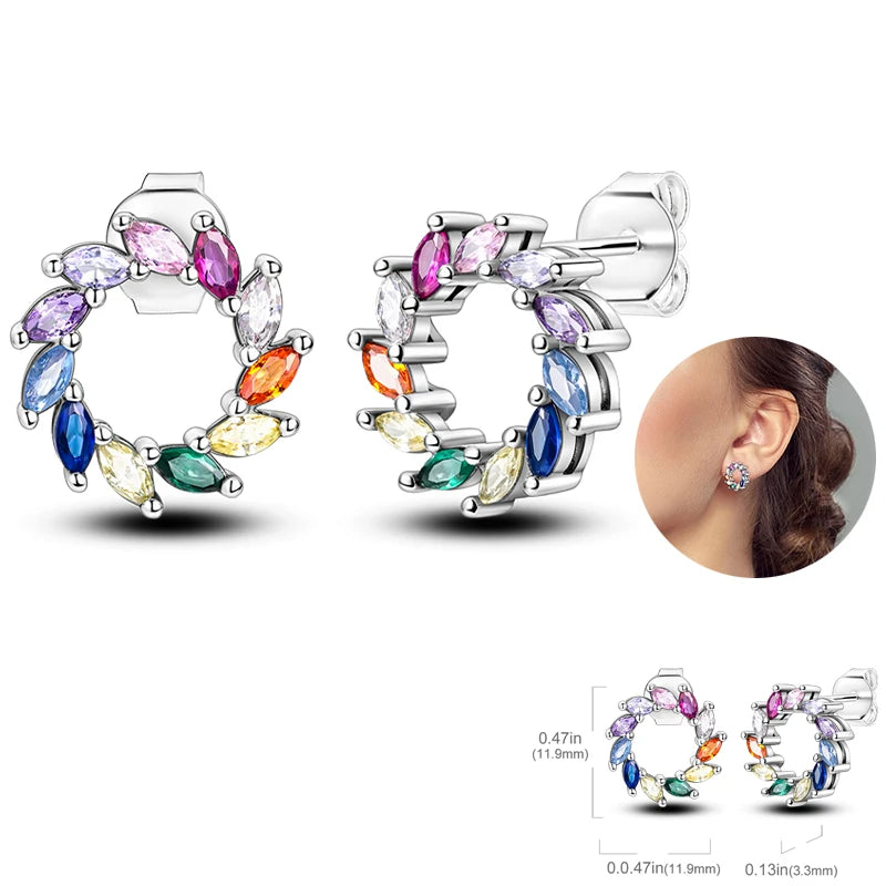 Silver Unicorn Rainbow Horse Sparkling Color Gemstone Women's Sweet Earrings Fit for Anniversary Engagement Delicate Jewelry