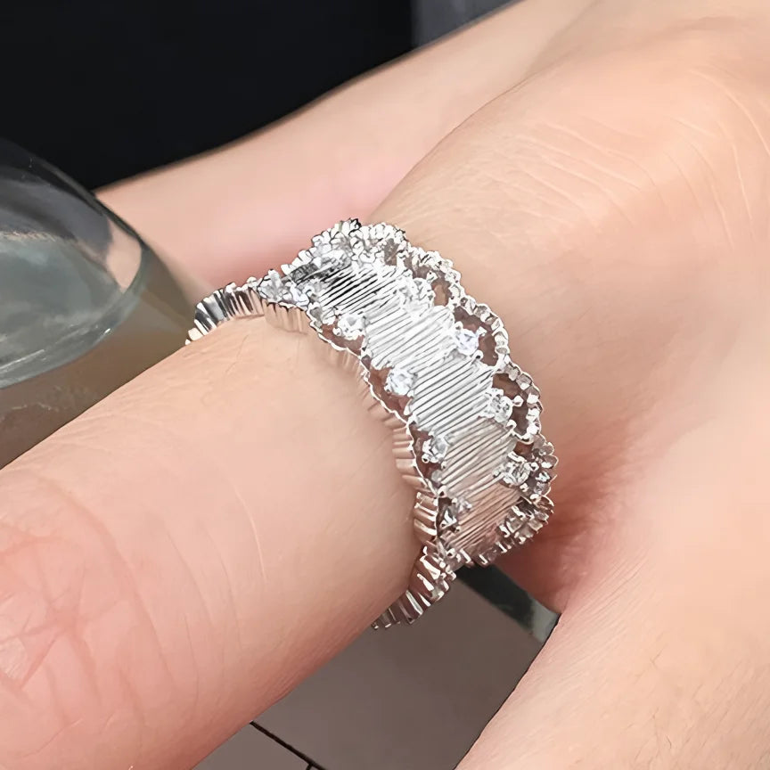 Sterling Silver Rings , Hip Hop Vintage Couples Hollow Lines Punk Thai Silver Party Adjustable  Jewelry