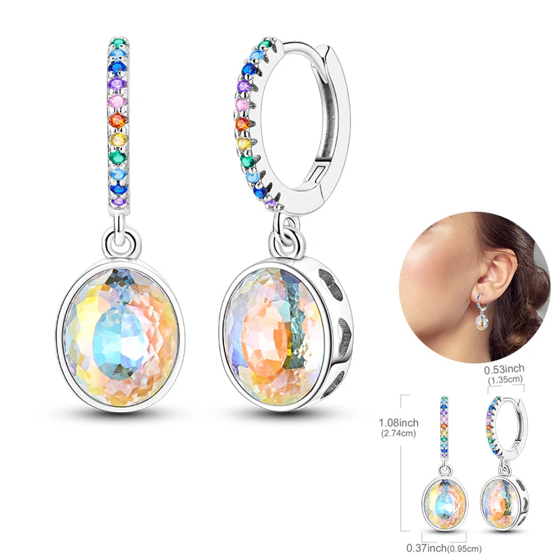 Silver Unicorn Rainbow Horse Sparkling Color Gemstone Women's Sweet Earrings Fit for Anniversary Engagement Delicate Jewelry